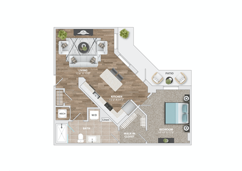 Floor plan for 1 bed, 1 bath, 814 sqft